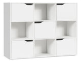 White 9-Cube Organizer Bookcase, Enclosed Cabinets & Open Cubbies, 3-Tier Storage Design 90932301