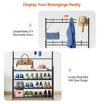 ZUN Entryway Coat Hat Rack Shoe Storage Shelf 4 Tier Shoe Rack Freestanding Hall Tree Garment Hanger 16384782