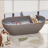 63" Luxury Engineered Solid Surface Bathtub, Stone Resin Freestanding Soaking Bathtub with Overflow W1573132651