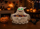 Halloween Ghost Storage Bowl Figurine, Spooky Candy Dish with LED Light for Halloween Party 02679682