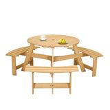 Outdoor 6 Person Picnic Table, 6 person Round Picnic Table with 3 Built-in Benches, Umbrella Hole, W2275P149762