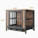Dog Crate Furniture, Wooden Dog Crate Table, 27.48" Dog Kennel with 2 Slidings and Thick Iron W840P203065