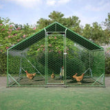 ZUN 10 ft. x 6.6 ft. Large Metal Walk-In Chicken Coop Galvanized Poultry Cage with Roosting Bar Farm Hen W2505P160535