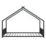 Full size children's bed frame with LED light strips, roof-shaped iron frame bed, Black,78.5" L x 17173656