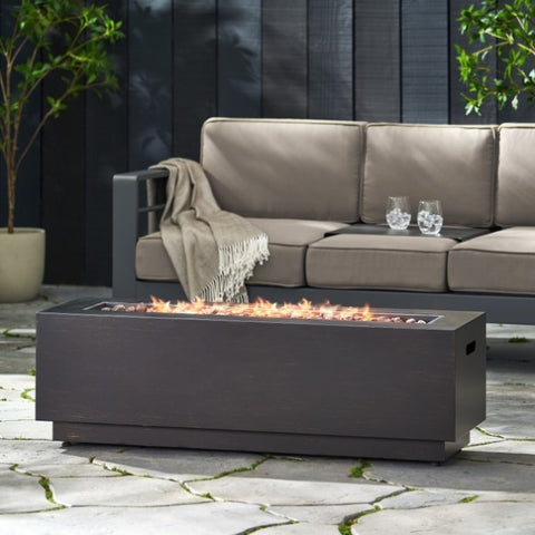 ZUN 40" Outdoor 50,000 BTU Rectangular Iron Propane Fire Pit, Dark Grey 62836.00BRN-50K