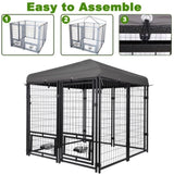 ZUN Outdoor Dog Kennel 4.5' x 4.5' x 4.8' with Waterproof Canopy Roof Heavy Duty Metal Dog Cage with 77088406