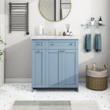 ZUN Modern 30-Inch Bathroom Vanity Cabinet with Easy-to-Clean Resin Integrated Sink in Blue 83247423