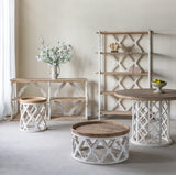 47x47x31" Round Wooden Dining Table with Ornate Cut-Out Base, Brown/White W2078P251400