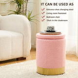 ZUN Teddy Velvet Storage Ottoman Multipurpose Footrest Stool with Metal Base Modern Round Vanity Stool 53401400