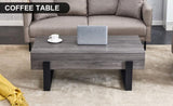 ZUN A rustic gray wood grain MDF coffee table with black metal legs - an elegant space in natural wood W1151132017