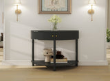 Artisan-Crafted Wave-Pattern Demi-Lune Console Table with Dark Gray Finish,Unique Half Moon Design 68908994