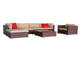 7 Pieces Wood Grain Patio PE Wicker Rattan Corner Sofa Set 38435070