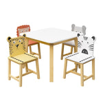 ZUN 5 Piece Kiddy Table and Chair Set , Kids Wood Table with 4 Chairs Set Cartoon Animals 14281906