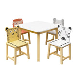 ZUN 5 Piece Kiddy Table and Chair Set , Kids Wood Table with 4 Chairs Set Cartoon Animals 14281906