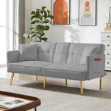 Grey Velvet Futon Sofa Bed with Gold Metal Legs W58861176