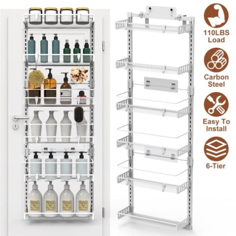6-Tier Over the Door Pantry Organizer, Large Metal Door Spice Rack, Hanging Heavy-Duty Pantry Door 00351775