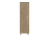 Vernon Slim Storage Cabinet with 4-Tier Shelf and Broom Hangers, Natural Oak B097P474304