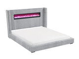 Luxury King Bed Wingback Headboard Decorative Built-in Fireplace Speaker Gray Corduroy Upholstered B011P484443