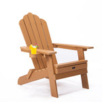 ZUN TALE Folding Adirondack Chair with Pullout Ottoman with Cup Holder, Oaversized, Poly 83820938