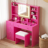 Barbie Pink Textured Particle Board with Melamine Laminate, Tempered Glass Top, Five-Drawer Dressing 78912246