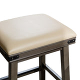 24" Counter Stool, Weathered Gray Finish, French Gray Leather Seat B04660631