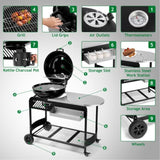 ZUN 110*45*110cm Portable Charcoal Grill with Wheels and Sidetable, Large BBQ Smoker with Adjustable 02203572