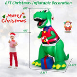6FT Inflatable Christmas Dinosaur Santa Hat/Vest Gift Boxes, Bright LED Lights, Waterproof 30198205