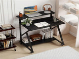 Black Rolling Computer Desk with Power Strip 32" Mobile Office Desk with Monitor Stand 36811141