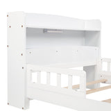 Twin Pine Wood Bed with Bookcase Headboard ,LED Motion Sensor Light, Guardrails,White W504P277596