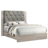 Contemporary 1pc Cream Finish Eastern King Size Bed Bedroom Furniture Gray Tufted Design Headboard B011P236792
