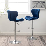 Ellston Upholstered Adjustable Swivel Barstools in Blue, Set of 2 T2574P164874