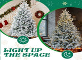7 FT Pre-lit Snow Flocked Christmas Tree, Artificial Hinged Xmas Pine Tree with 1100 Branch Tips, 02996300