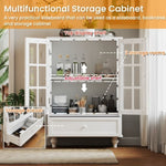 ZUN Minimalist White Buffet Cabinet with Double Glass Doors and Drawer, Modern Wooden Storage Sideboard W2557P189574