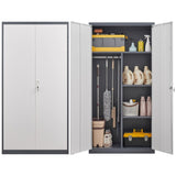 Gray Steel Large Capacity Lockable Wardrobe with Hanging Rod and Compartments for Bedroom, Living W1247P293800