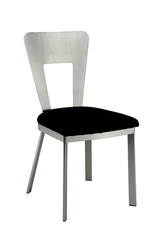 ZUN Contemporary Silver Metal 2pc Dining Chairs Black Microfiber Seat Dining Room Keyhole Back Satin B011P232976