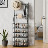 ZUN 5-Tier Shoe Rack Shoe Storage for Entryway,Narrow Shoe Rack,Coat and Shoe Rack with 8 Hooks 89388992