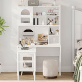 Computer Desk with 90 Degree Rotating Desktop, 43x70 Inch Office Desk with Storage Drawer and N733P279101K