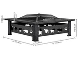 32 Inch Square Outdoor Wood Pit Table, Heavy Duty Wrought Iron Firepit with Pyramid 63810980