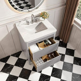 Fully Assembled 30'' Grey Freestanding Single Sink Bathroom Vanity with 2 Handle Sets and Engineered W1826P308972