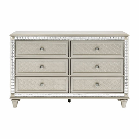 ZUN Luxury Champagne Finish Dresser of 6 Drawers 1pc Glamorous Crystal Diamond Pattern Knobs Stylish B01182314