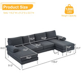 280*130*85 U-Shaped 4-Seat Linen Seat Frame Wooden Frame Back Iron Frame Silver Feet Indoor Modular 62447468