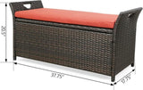 ZUN Patio Wicker Storage Bench Outdoor Rattan Deck Storage Box with Cushion W2181P193287