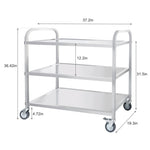 ZUN 3-Tier Stainless Steel Cart, Serving Cart with Wheels, Restaurant, Household, Service Trolley, 51220245