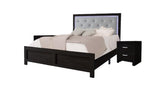 1pc Modern Queen Panel Bed with Headboard Lighting Black Finish Faux Leather Gray Upholstery Button B011P244360