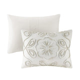 3 Piece Tufted Cotton Chenille Comforter Set Ivory/Taupe King/Cal King B03597182