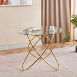 Dining Table with golden metal leg and tempered glass,Modern Space Saving Kitchen Table for Living W234P329699