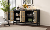TREXM Rustic Sideboard with Decorative Rattan Doors and Adjustable Shelves for Entryway, Dining N715P203848B