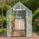 Mini Walk-in Greenhouse with PVC Cover, 8-Shelf Indoor Outdoor Planting Green House for 38528035