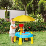 ZUN 2 in 1 cover sandbox with outdoor umbrella and multiple toys 03453644