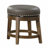 Round Swivel Stools Set of 2, Gray Faux Leather 360-degree Swivel Seat Nailhead Trim Solid Wood B011P201571